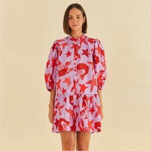 Farm Rio dress size small purple ted lobster 🦞 dress summer holidays cotton
